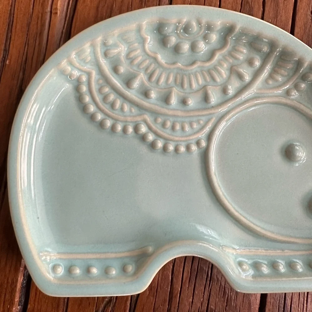 Boho Tribal Elephant Trinket Tray in Mint Greenish Blue